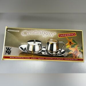 NWT Vintage WMF Cromargan Sugar and Creamer Set with Tray Stainless Steel 18/10